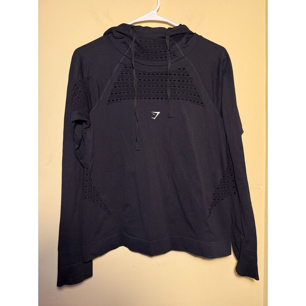 Gymshark Black Seamless Energy Vented Pullover | Size Medium? | Cowl Neck Active
